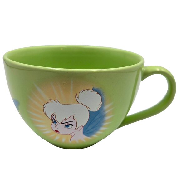 Walt Disney Presents Peter Pan Soup Mug Cereal Bowl Green Large Tinkerbell Read - Picture 1 of 11